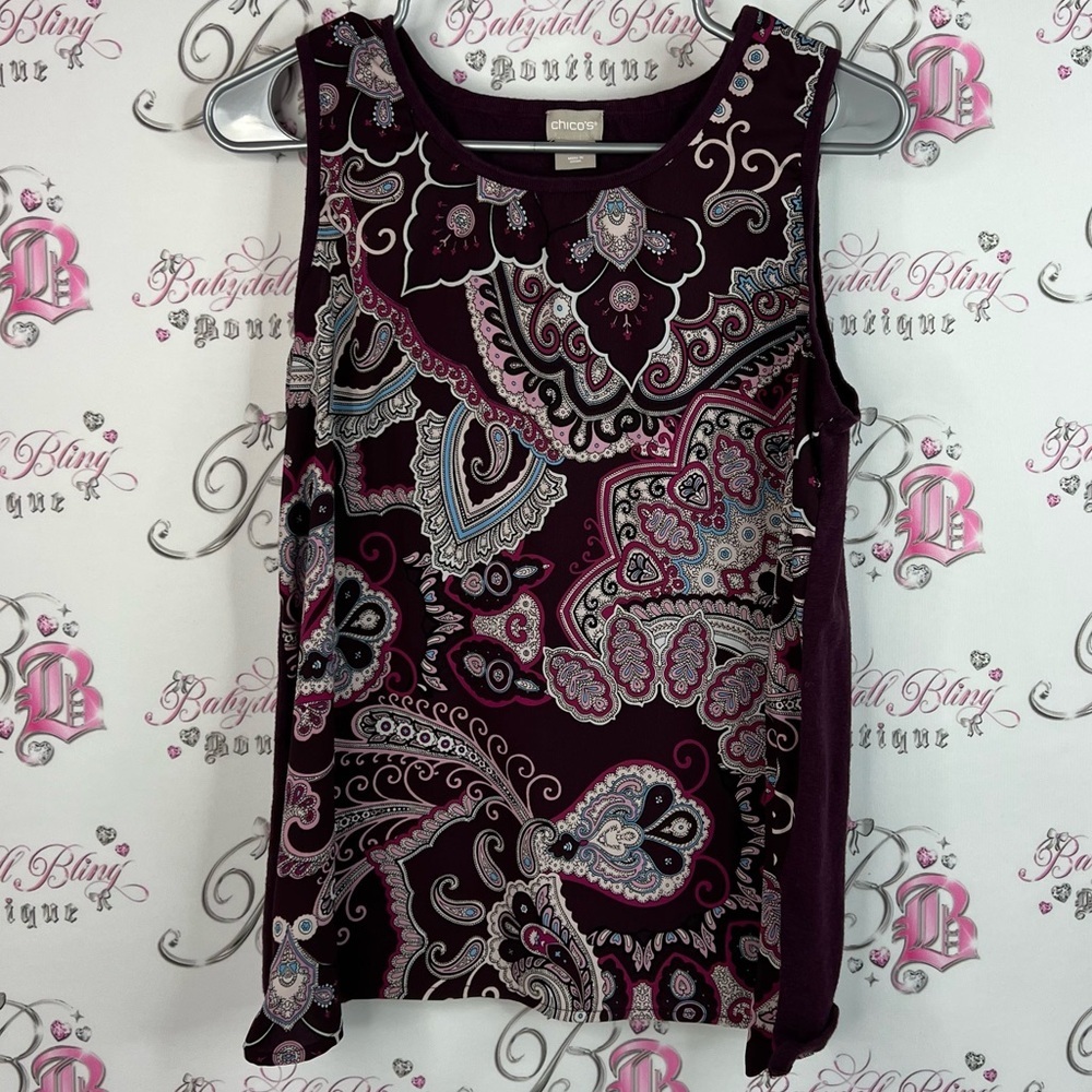 Chico's tank top paisley purple blue pink white Burgundy Paisley Tank Top